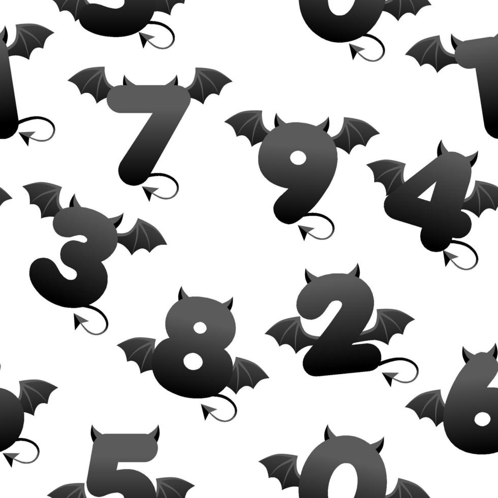 naadloos patroon met duivel zwart nummers, texturen met vormen met Vleugels en hoorns voor spellen. vector