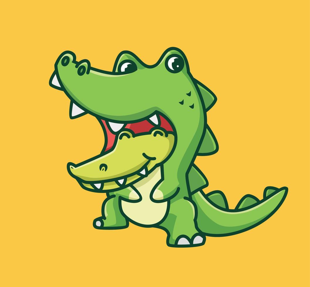 schattig baby krokodil kostuum. tekenfilm dier natuur concept geïsoleerd illustratie. vlak stijl geschikt voor sticker icoon ontwerp premie logo vector. mascotte karakter vector