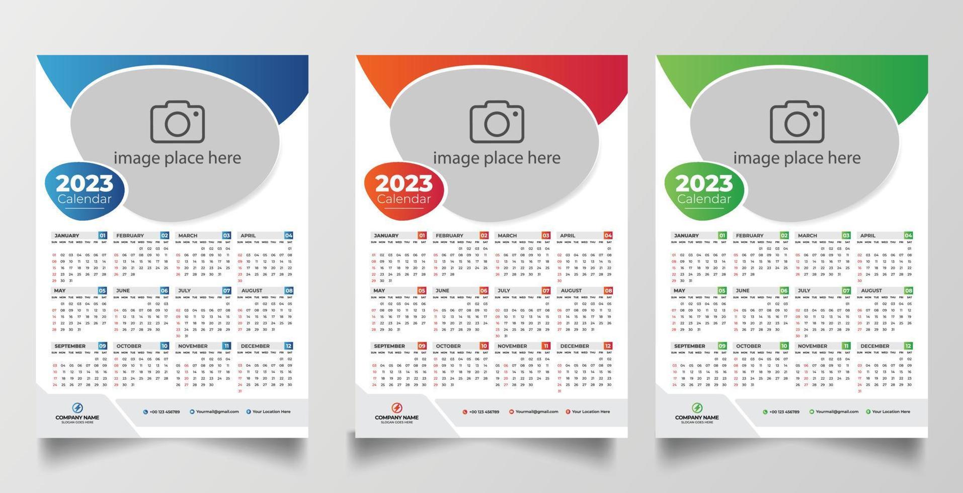 2023 één pagina wandkalender ontwerpsjabloon vector