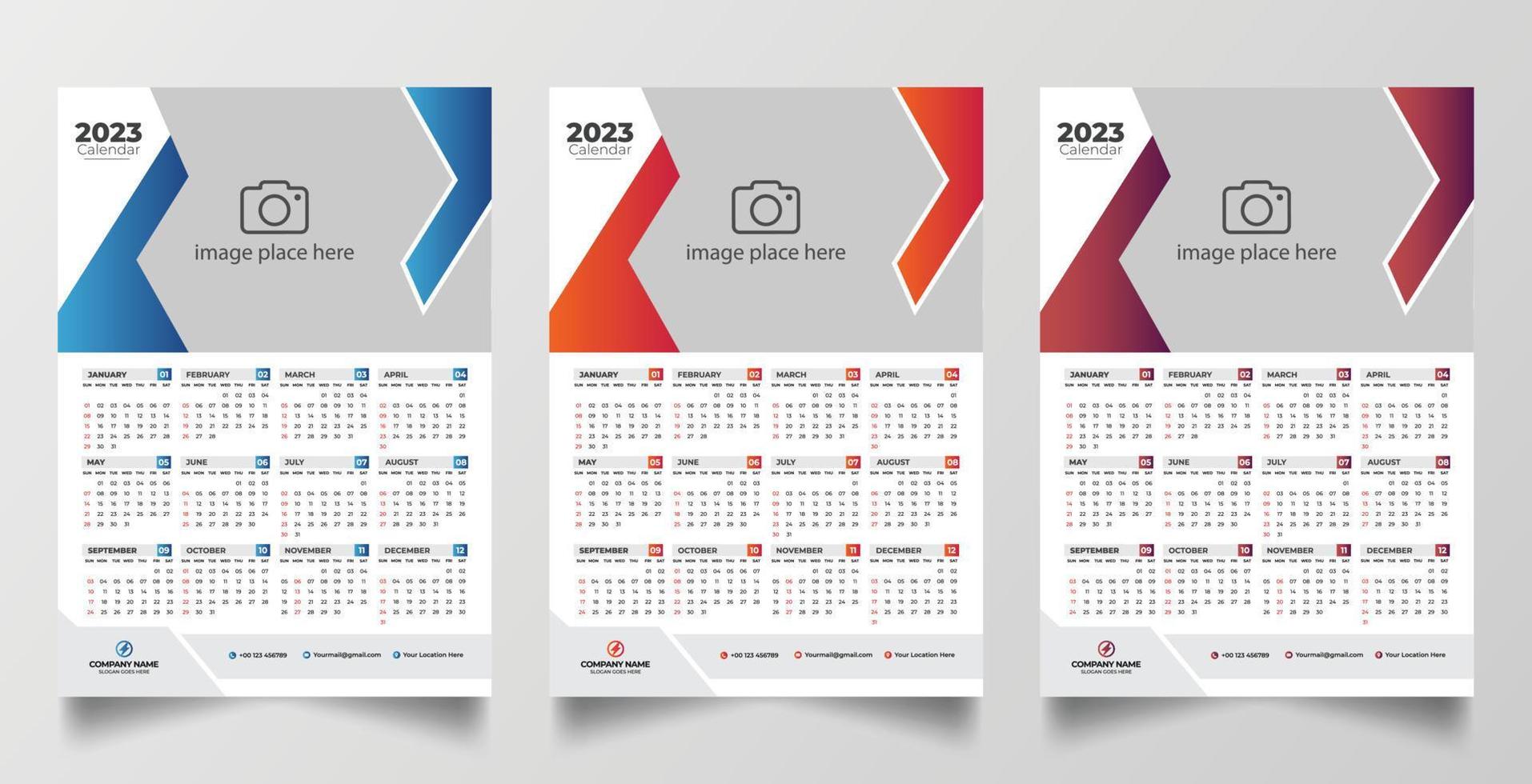 2023 één pagina wandkalender ontwerpsjabloon vector