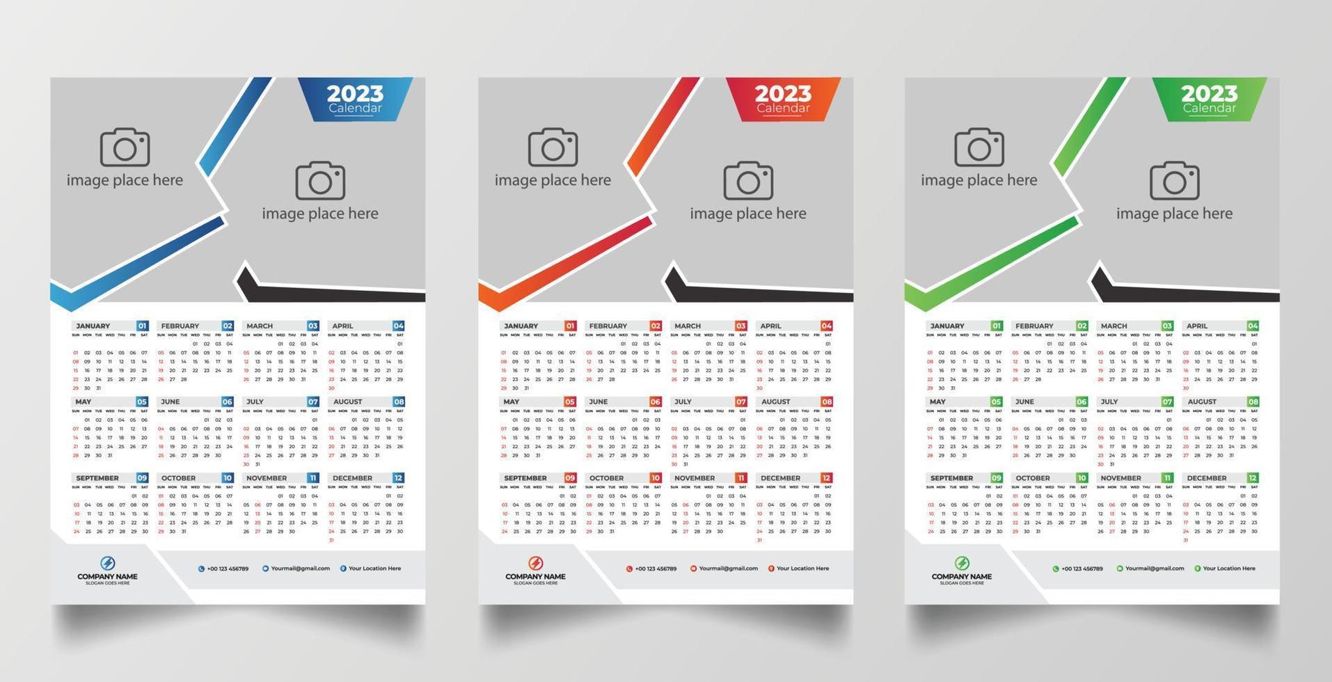 2023 één pagina wandkalender ontwerpsjabloon vector