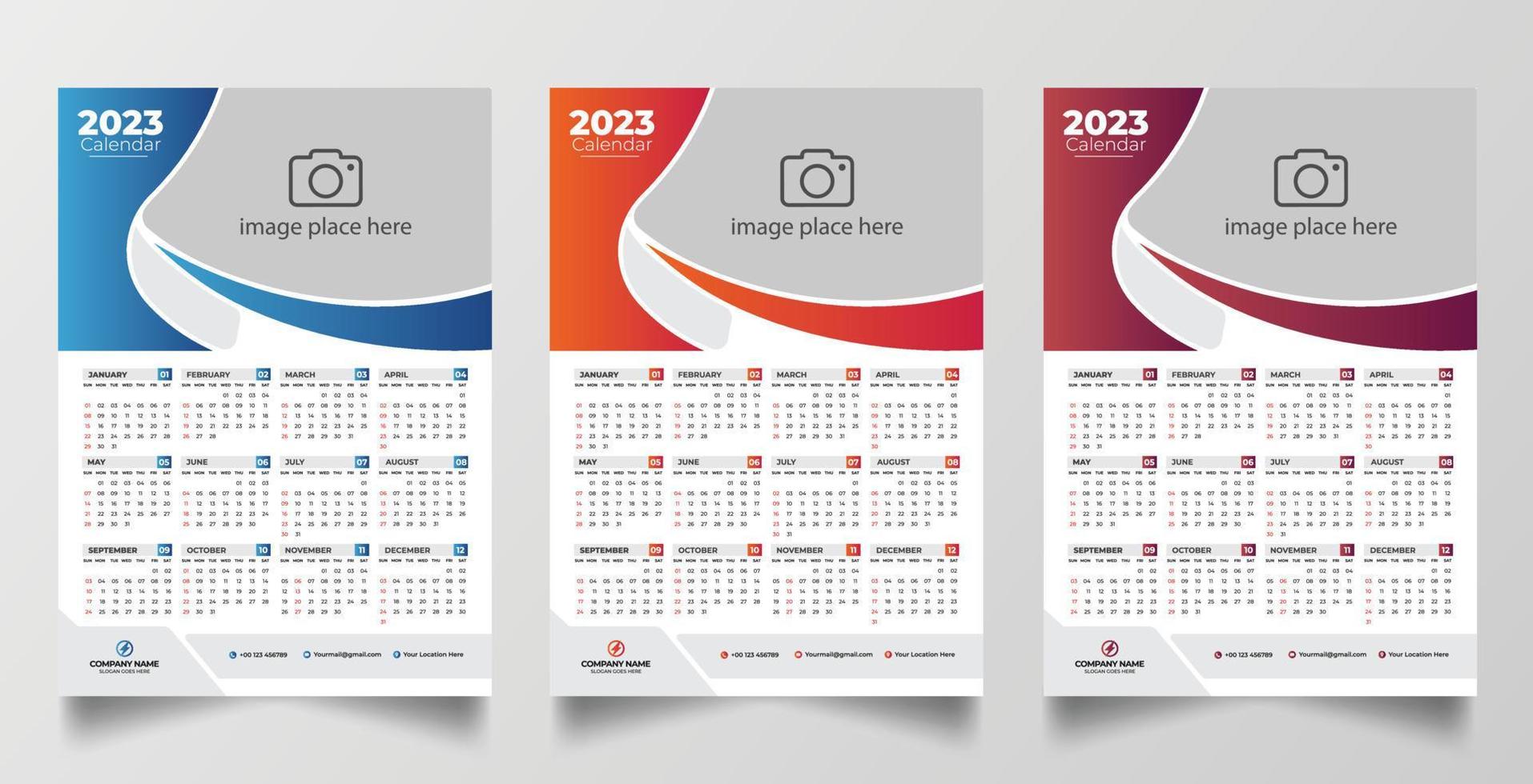 2023 één pagina wandkalender ontwerpsjabloon vector