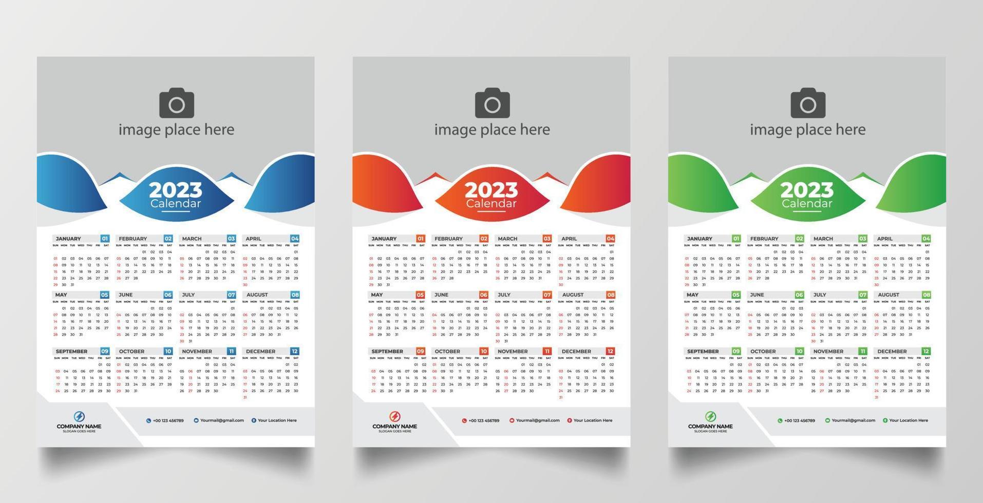 2023 één pagina wandkalender ontwerpsjabloon vector