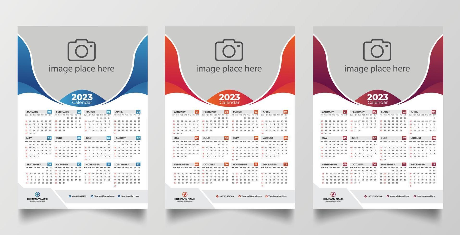 2023 één pagina wandkalender ontwerpsjabloon vector