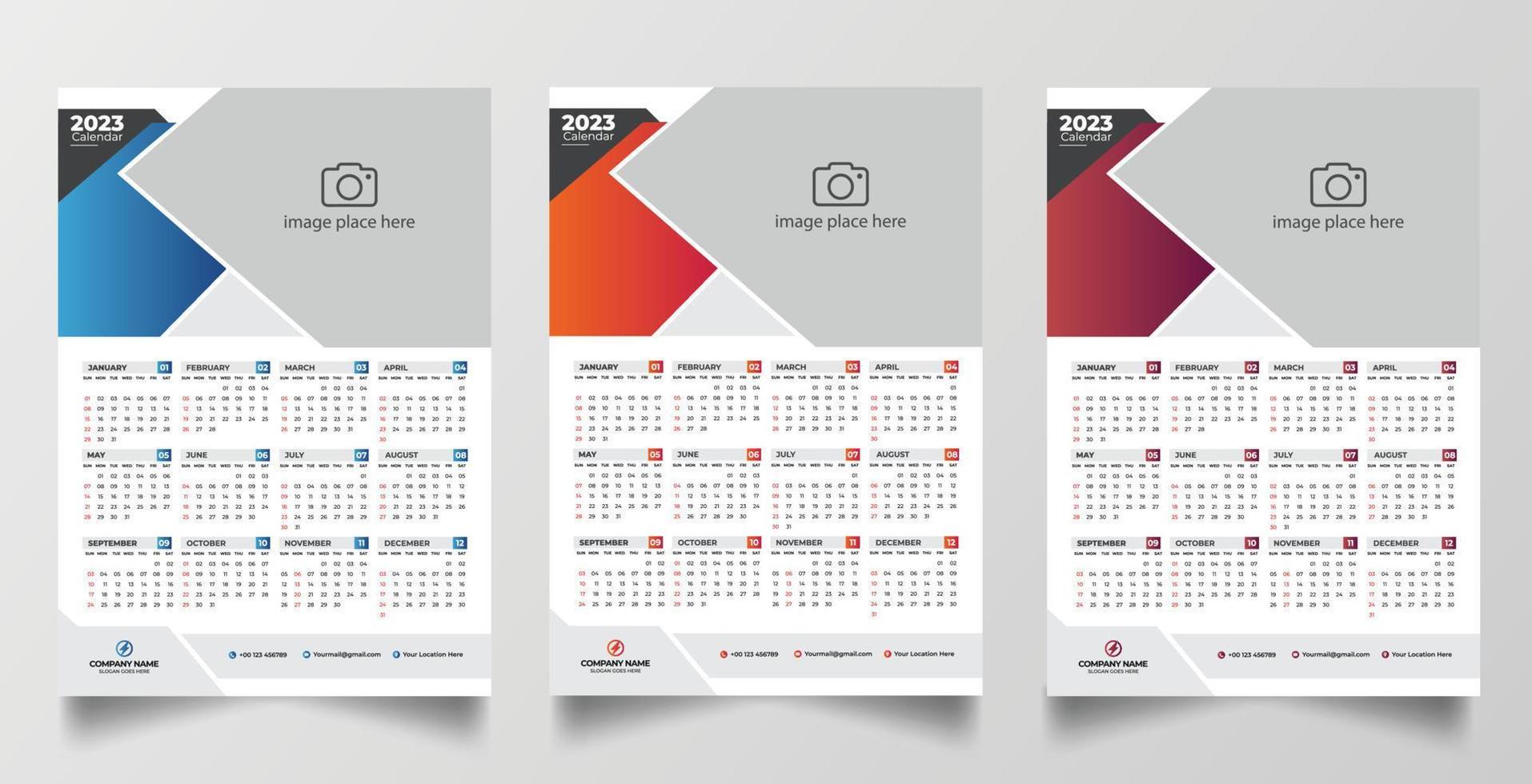 2023 één pagina wandkalender ontwerpsjabloon vector