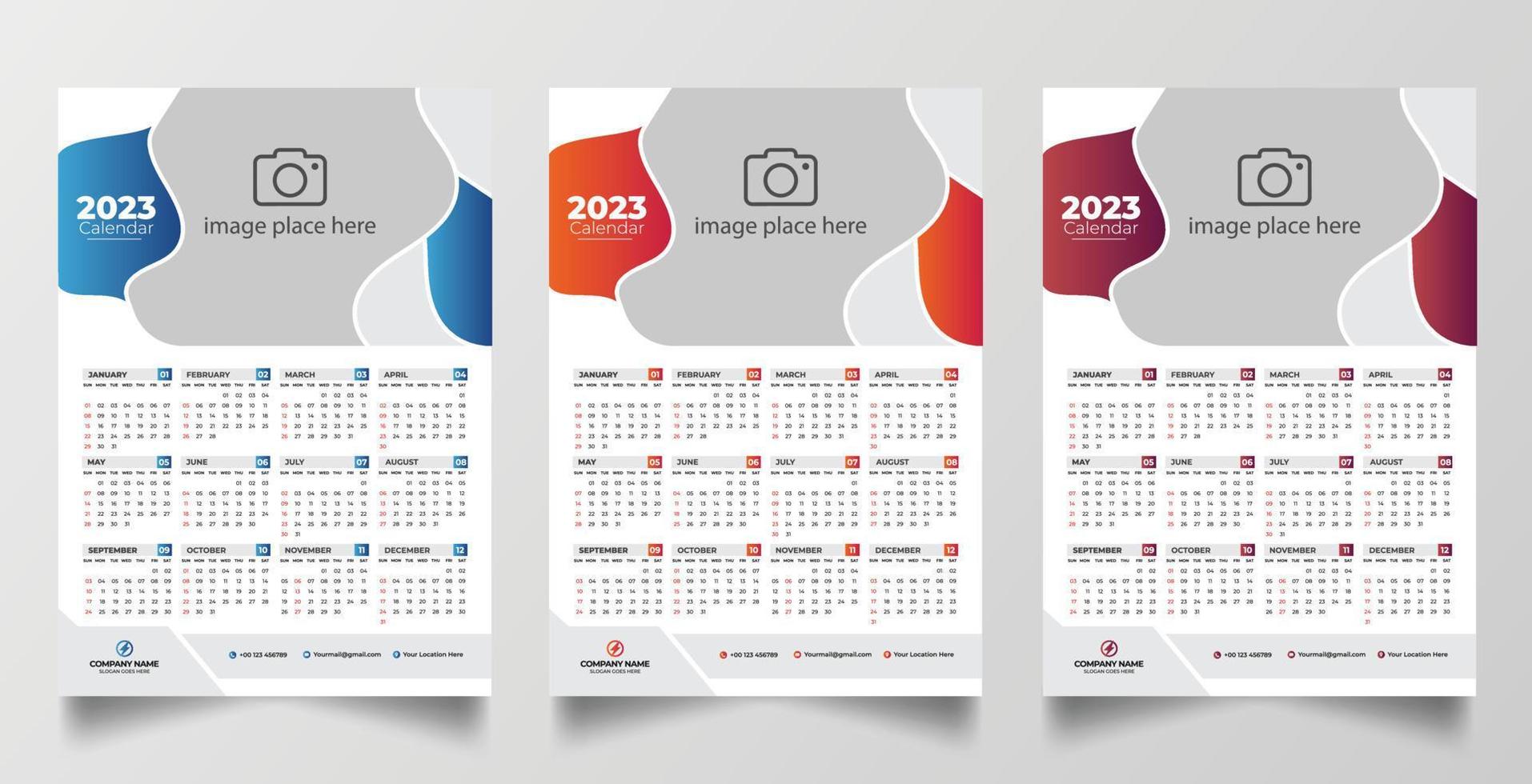 2023 één pagina wandkalender ontwerpsjabloon vector