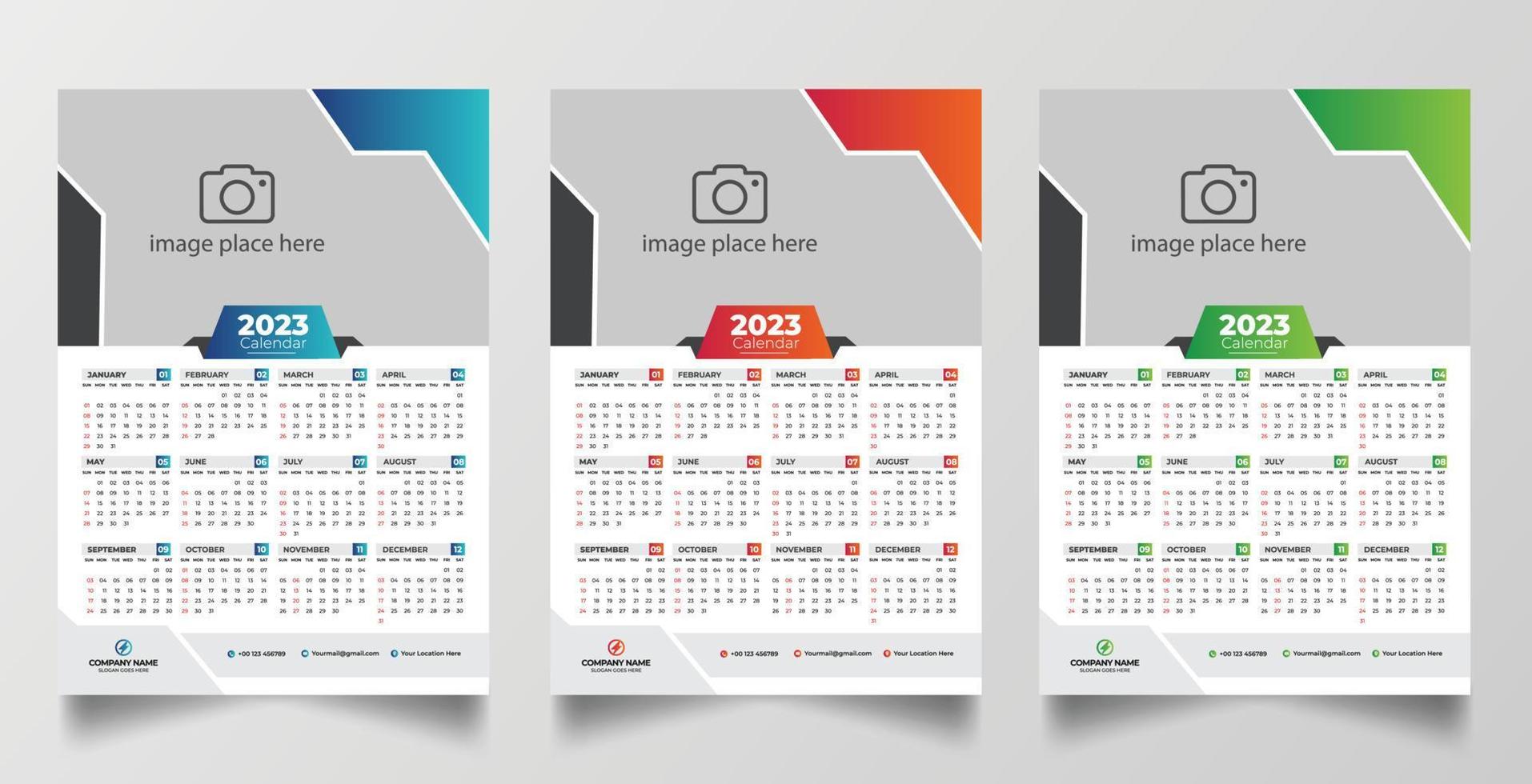 2023 één pagina wandkalender ontwerpsjabloon vector