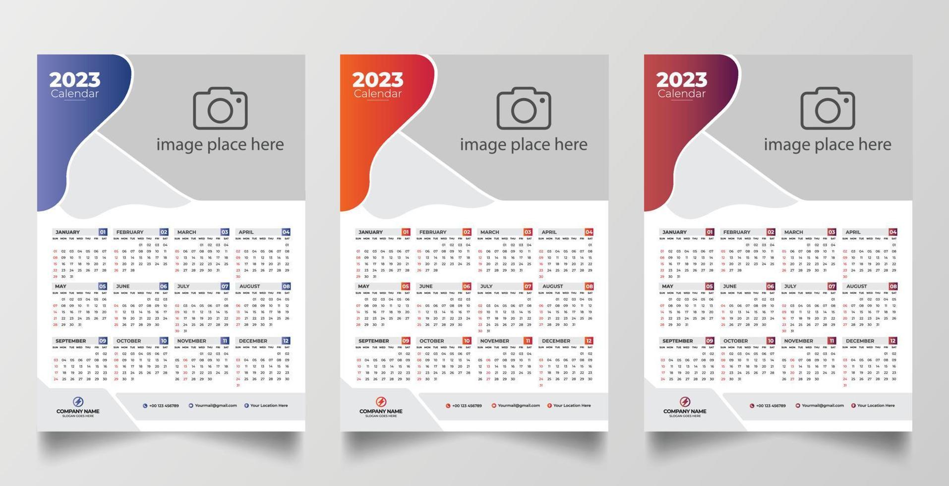 2023 één pagina wandkalender ontwerpsjabloon vector