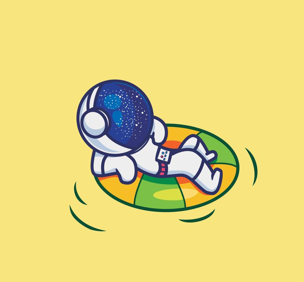 schattig illustratie astronaut in de oceaan gebruik makend van een reddingsboei ring. tekenfilm vlak stijl icoon premie vector logo mascotte geschikt voor web ontwerp banier karakter