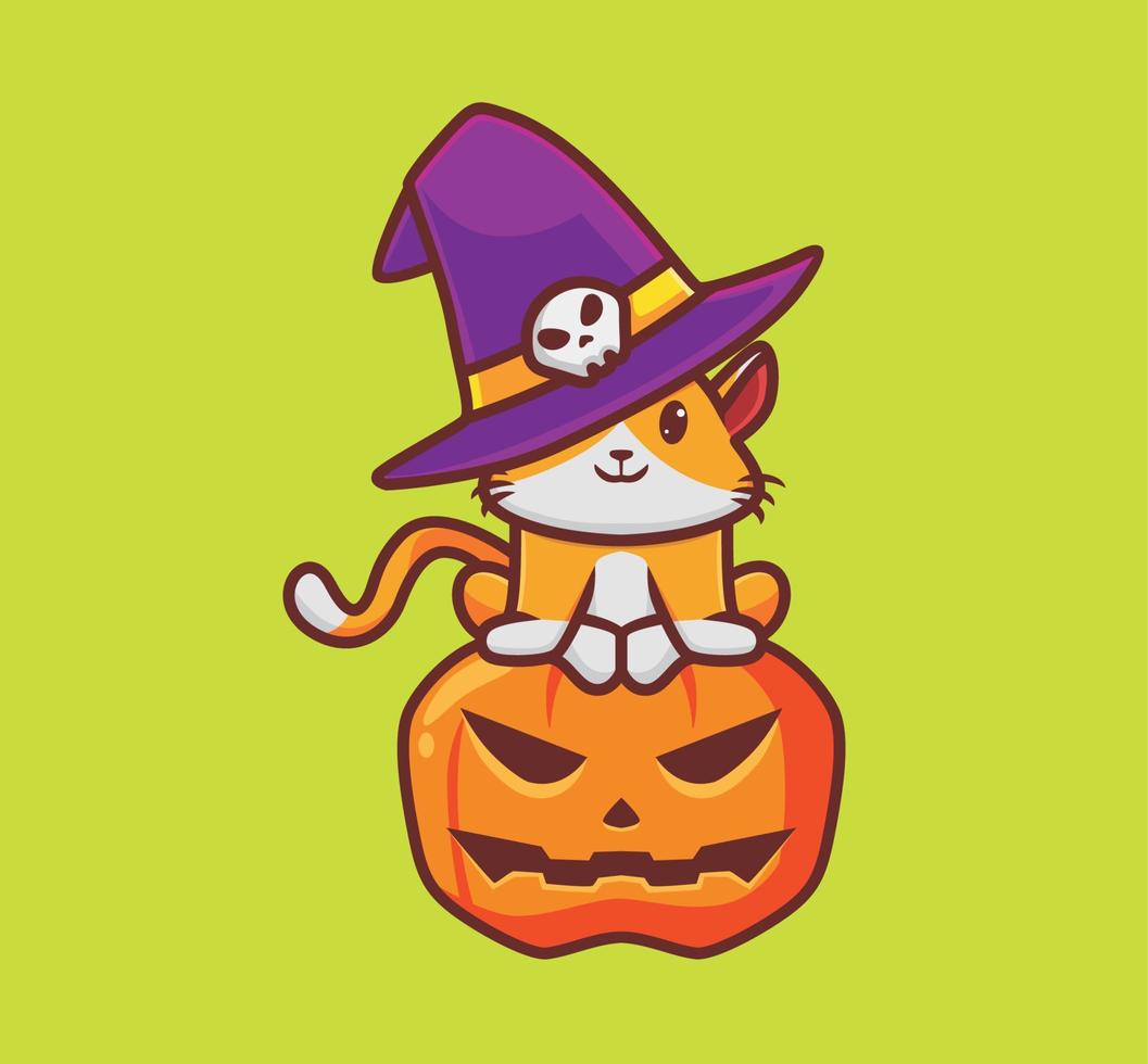 schattig kat zittend Aan pompoen. tekenfilm dier halloween evenement concept geïsoleerd illustratie. vlak stijl geschikt voor sticker icoon ontwerp premie logo vector. mascotte karakter vector