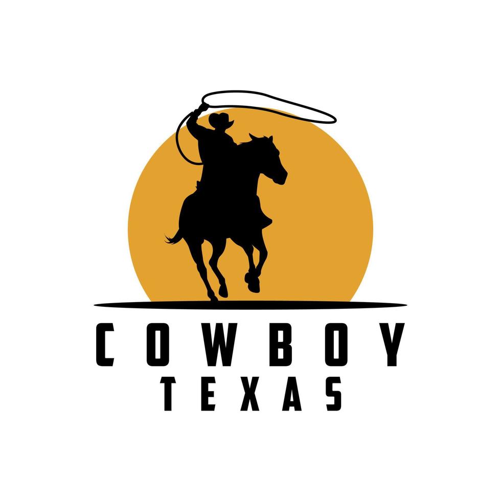 cowboy Texas zonsondergang logo ontwerp vector