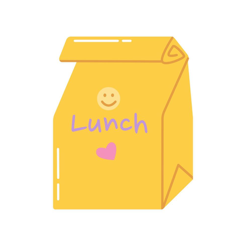 lunch voor leerling in papier tas, vector vlak illustratie Aan wit achtergrond