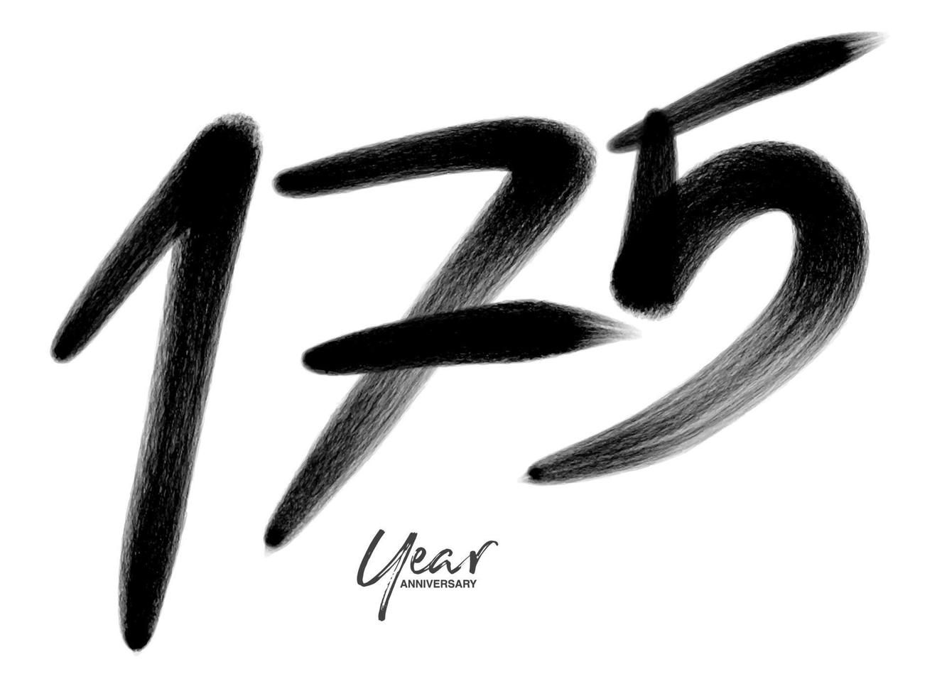 175 jaren verjaardag viering vector sjabloon, 175 aantal logo ontwerp, 175e verjaardag, zwart belettering getallen borstel tekening hand- getrokken schetsen, aantal logo ontwerp vector illustratie