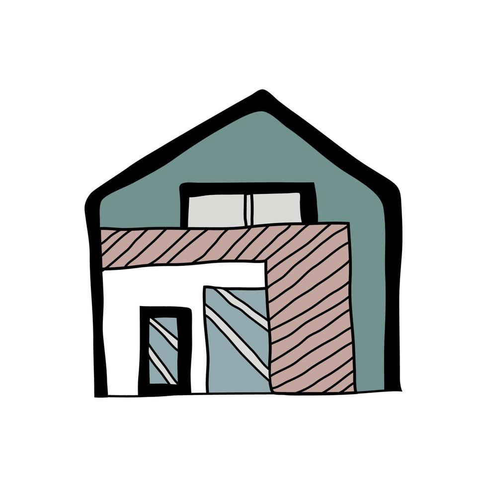 hand- getrokken Scandinavisch huis in kleur in tekening stijl vector