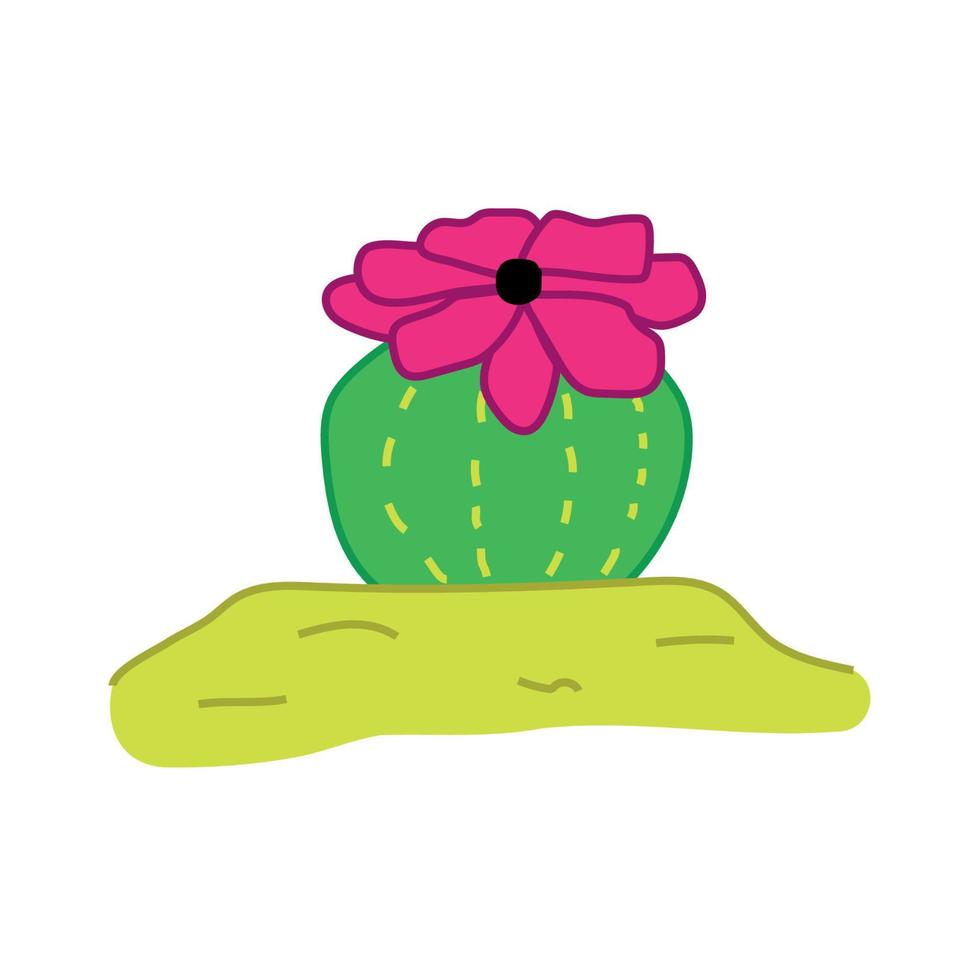 hand- getrokken cactus in woestijn met bloemen vector