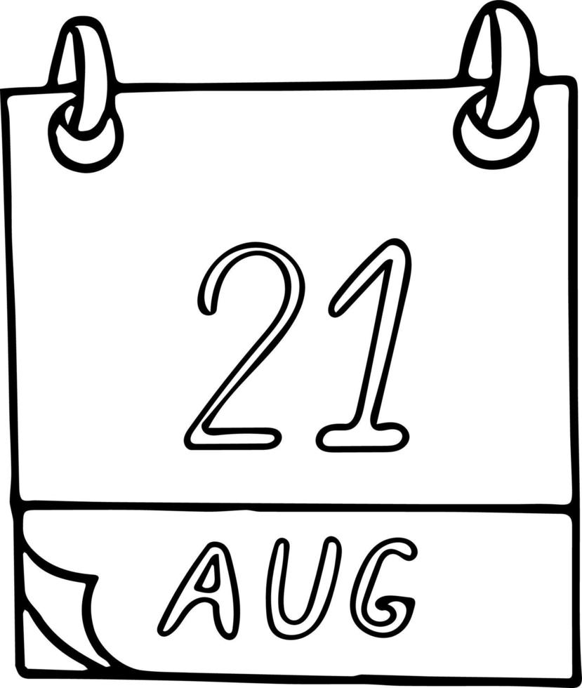 kalender hand- getrokken in tekening stijl. augustus 21. Internationale dag van herinnering en eerbetoon naar de slachtoffers van terrorisme, datum. icoon, sticker element voor ontwerp. planning, bedrijf vakantie vector