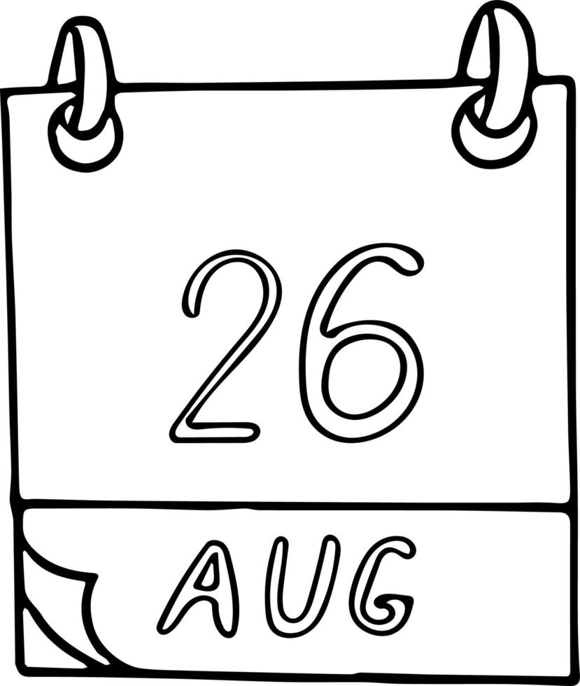 kalender hand- getrokken in tekening stijl. augustus 26. Dames gelijkheid dag, datum. icoon, sticker element voor ontwerp. planning, bedrijf vakantie vector