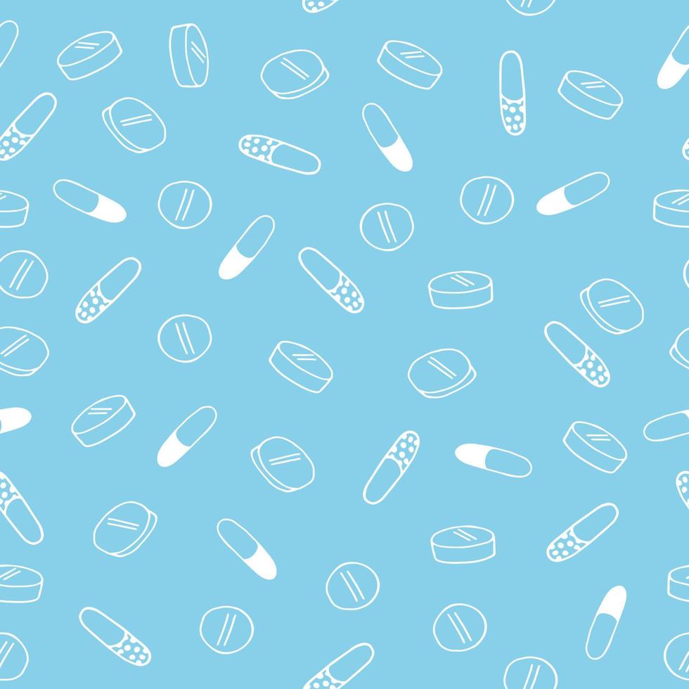 pillen en capsules naadloos patroon hand- getrokken tekening. , scandinavisch, noords, minimalisme. behang, achtergrond geneeskunde verdovende middelen vector