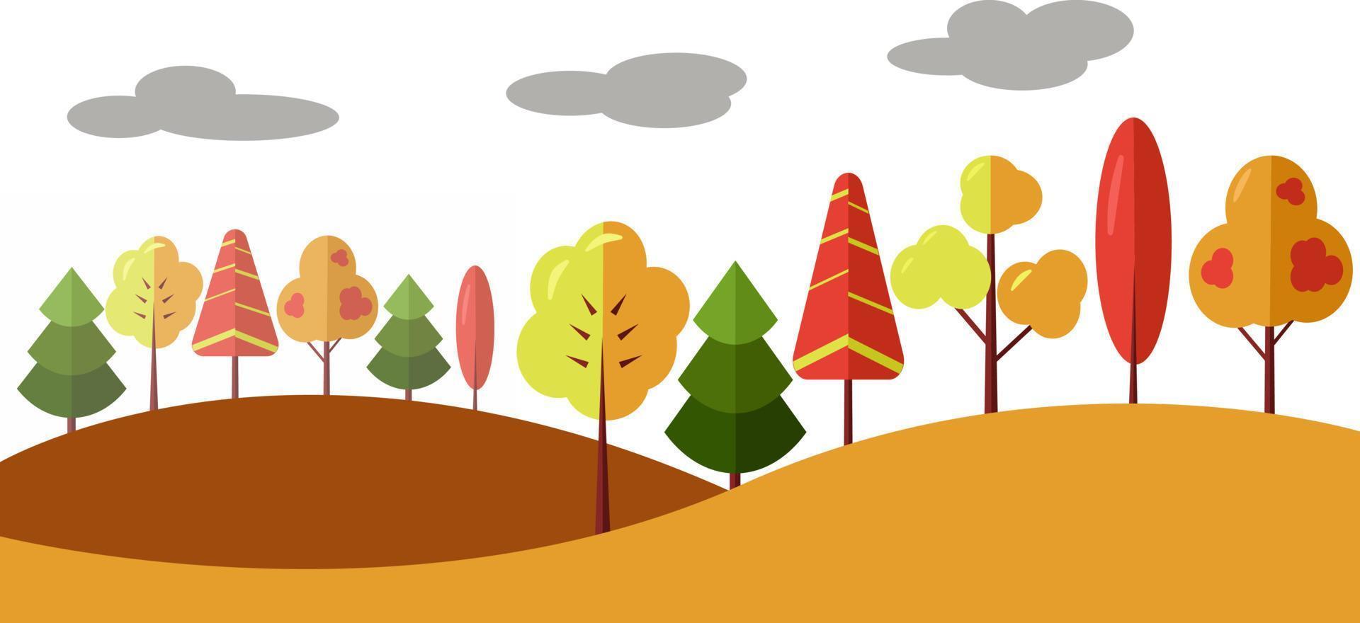 herfst spandoek. herfst Woud, geel en rood bomen. tekenfilm vector illustratie.