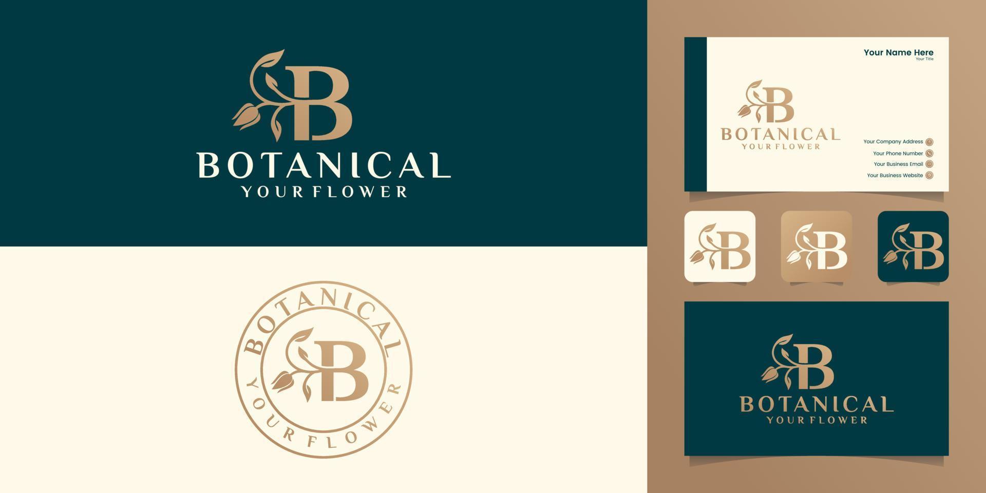 brief b botanisch natuur en blad logo sjabloon en bedrijf kaart vector