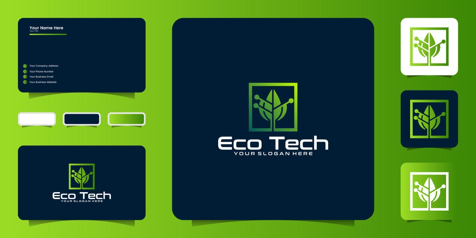 technologie blad natuur inspirerend logo ontwerp en bedrijf kaart vector