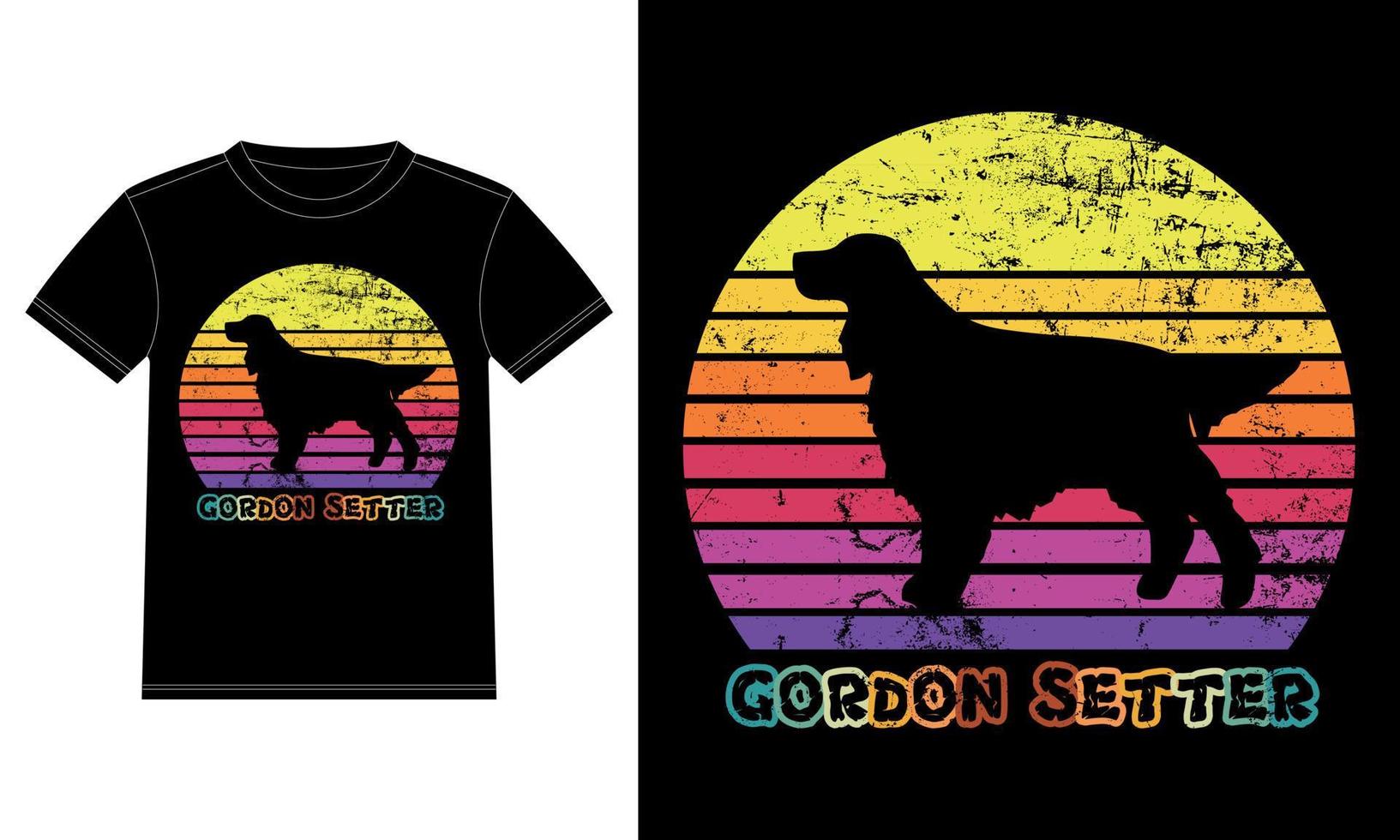 grappig gordon setter retro wijnoogst zonsondergang t-shirt ontwerp sjabloon, gordon setter bord, auto venster sticker, peul, omslag, geïsoleerd wit achtergrond, silhouet geschenk voor gordon setter minnaar vector