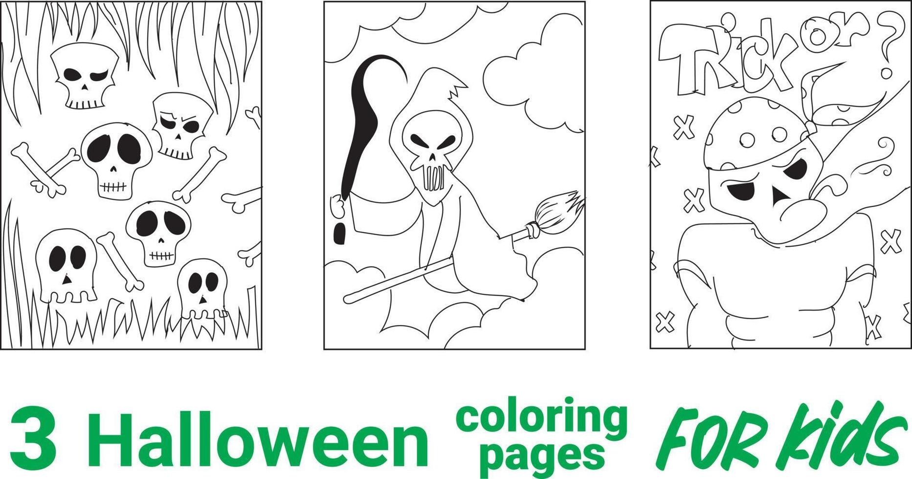 skelet halloween kleur bladzijde voor kinderen. kleur boek voor volwassen en kinderen. zwart en wit tekenfilm illustratie. vector