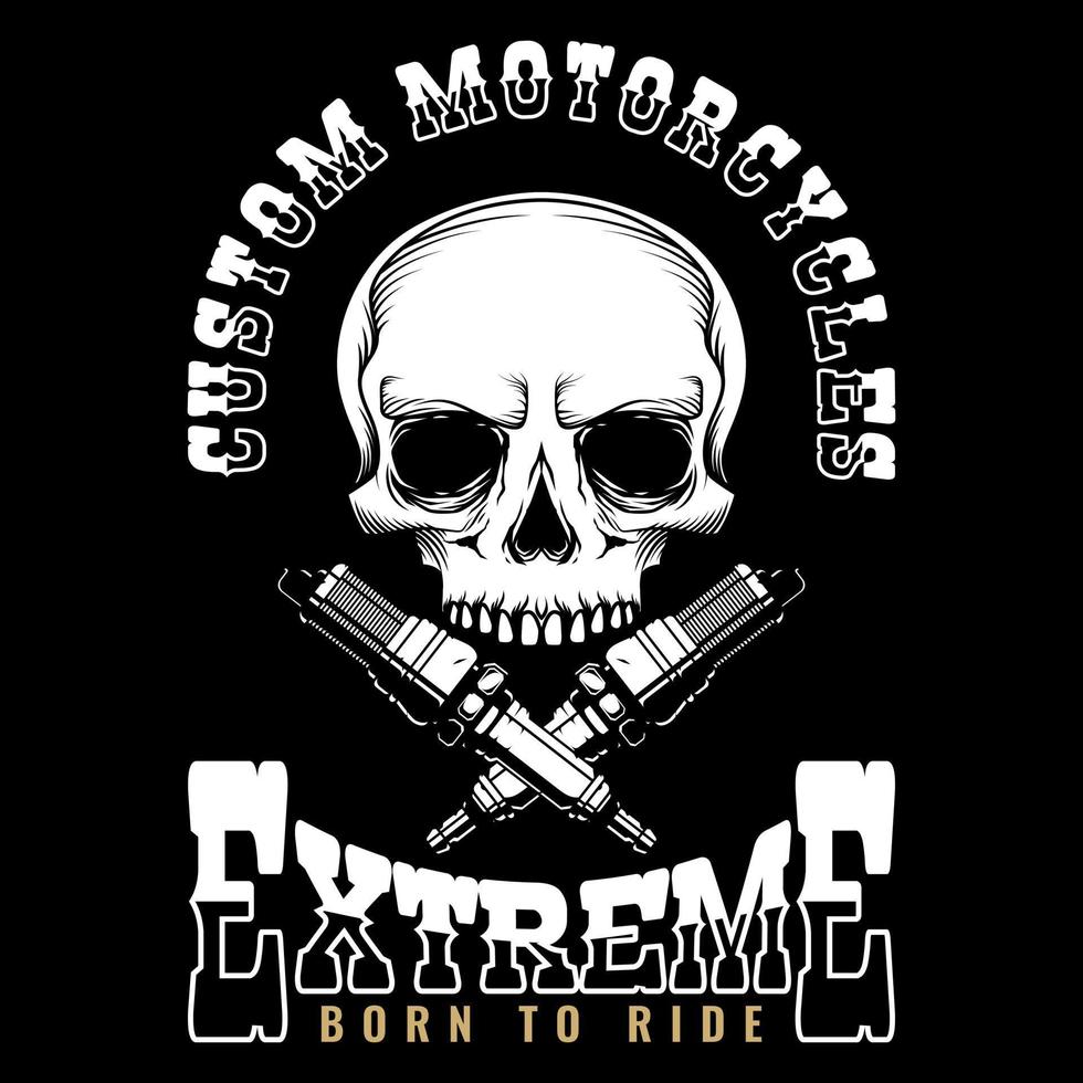 Op maat motorfietsen badges vector illustratie met schedel en pc