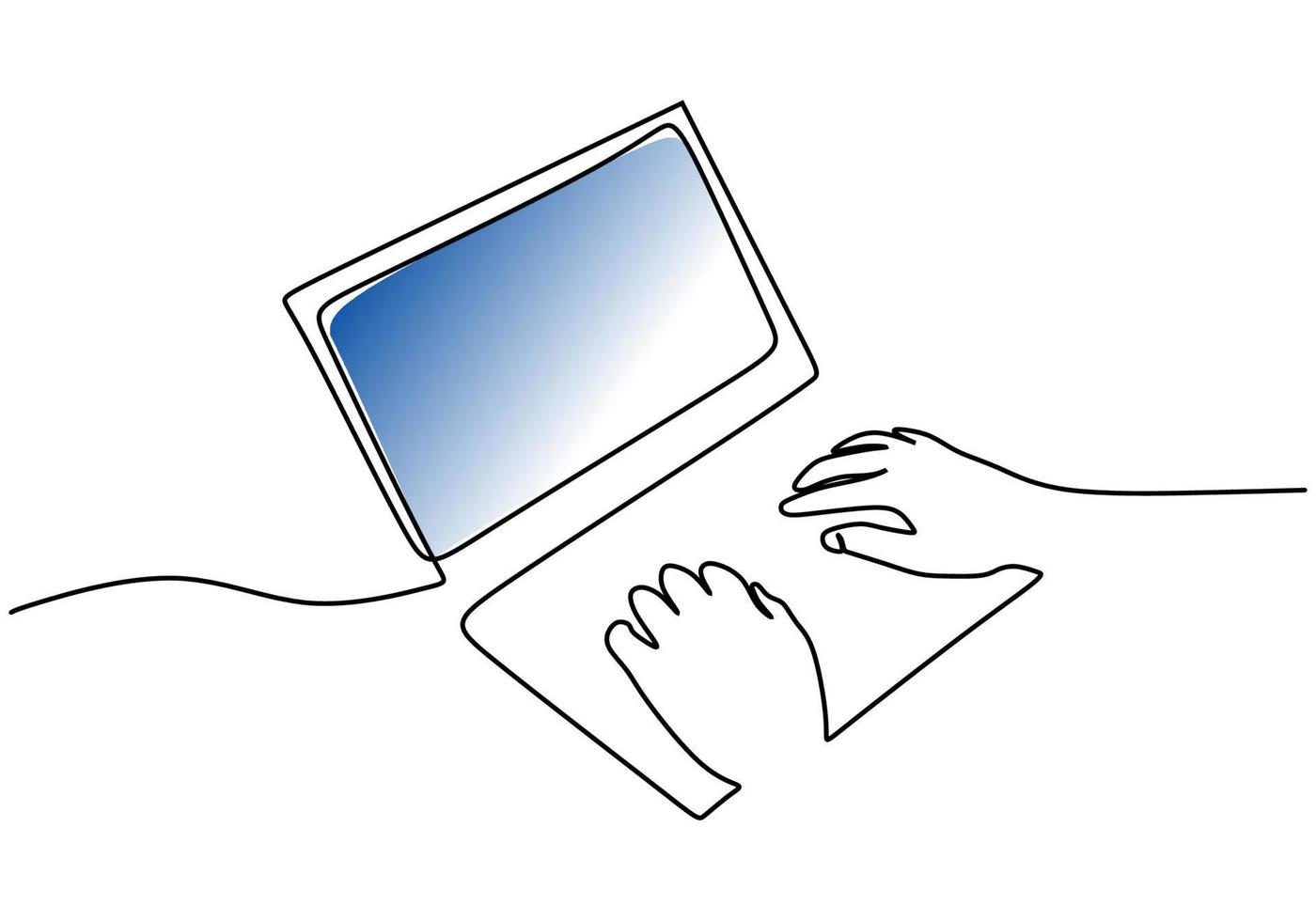 een doorlopend single lijn hand- tekening van hand- typen met laptop vector