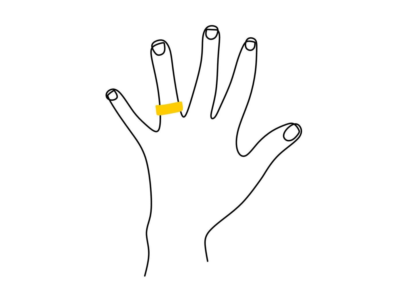 een doorlopend single lijn hand- tekening van links hand- slijtage ring vector