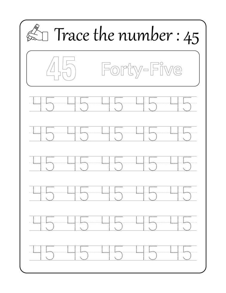 spoor de aantal 45. aantal traceren voor kinderen vector