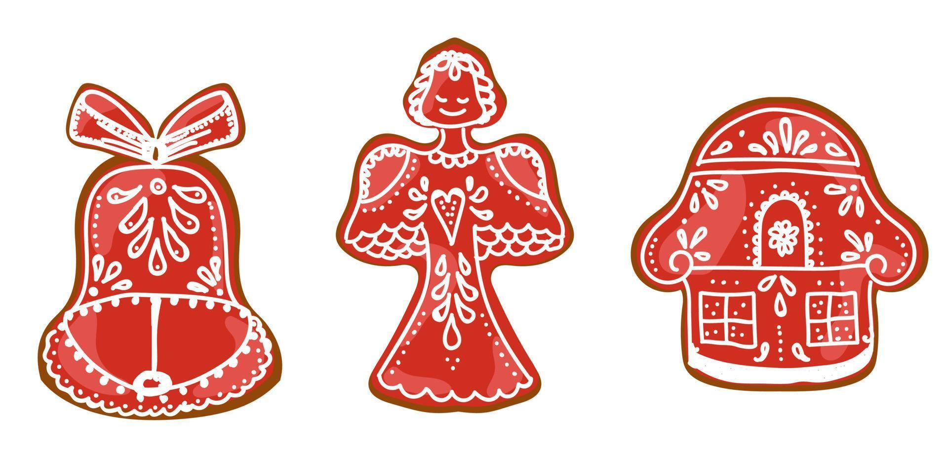 Kerstmis peperkoek koekjes. snoepgoed met glazuur. nieuw jaar desserts. rood kleur vector