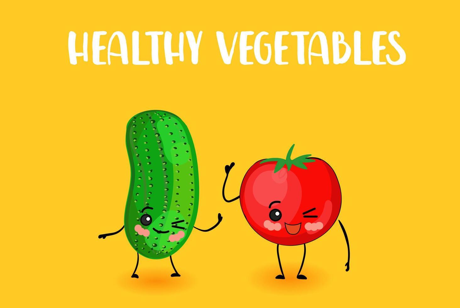 schattig groenten. tomaat en komkommer. karakter met glimlach. vector