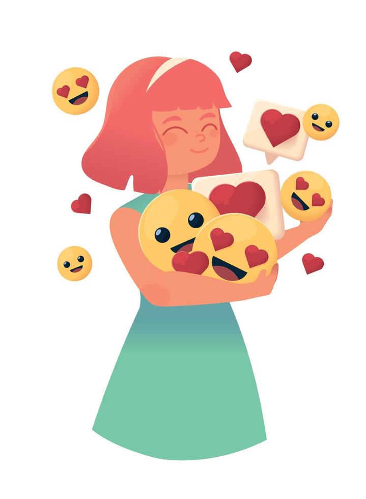 meisje en sociaal media emoji vector