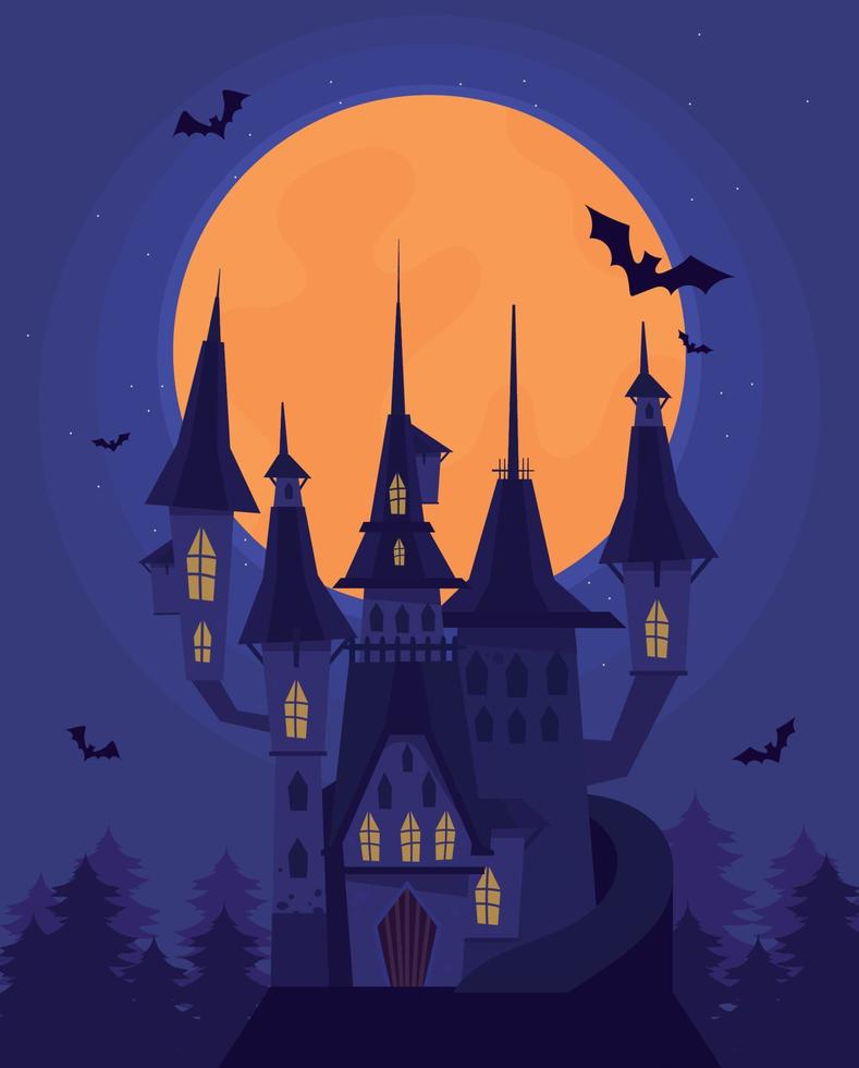 halloween kasteel nacht vector