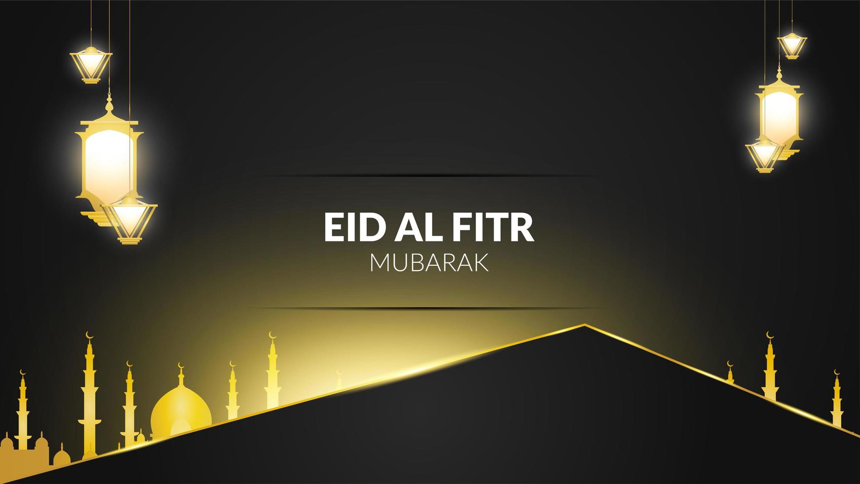 eid al-fitr zwarte en gouden lantaarns vector