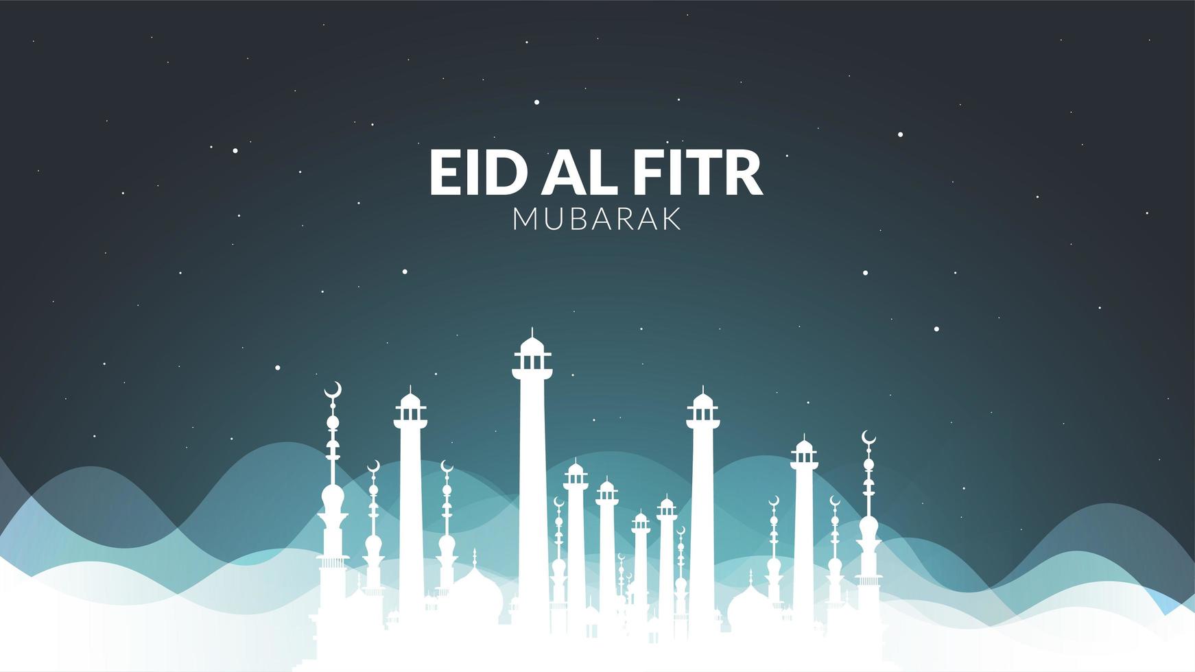 eid mubarak met witte mist en sterrenhemel vector