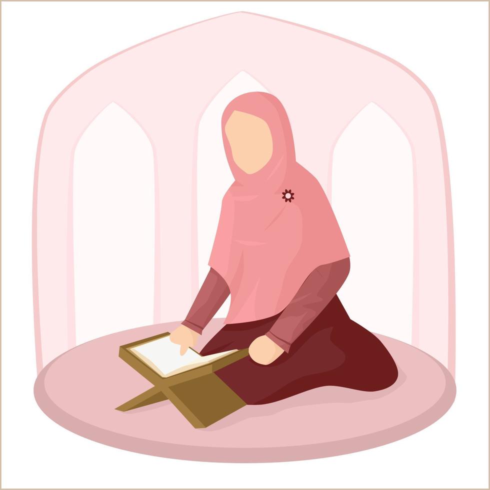 illustratie van moslim vrouw lezing koran vector