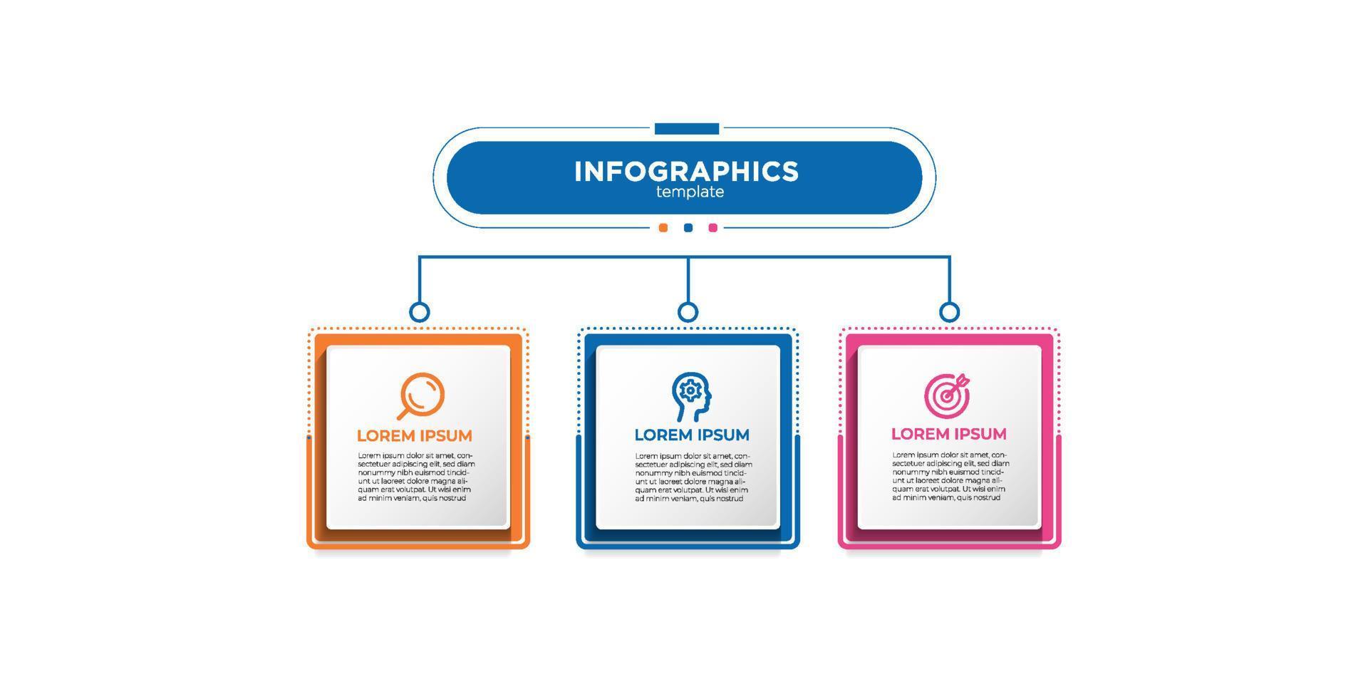 moderne zakelijke infographic ontwerpsjabloon vector met pictogrammen en 3 opties of stappen. kan worden gebruikt voor procesdiagram, presentaties, workflowlay-out, banner, stroomschema, infografiek