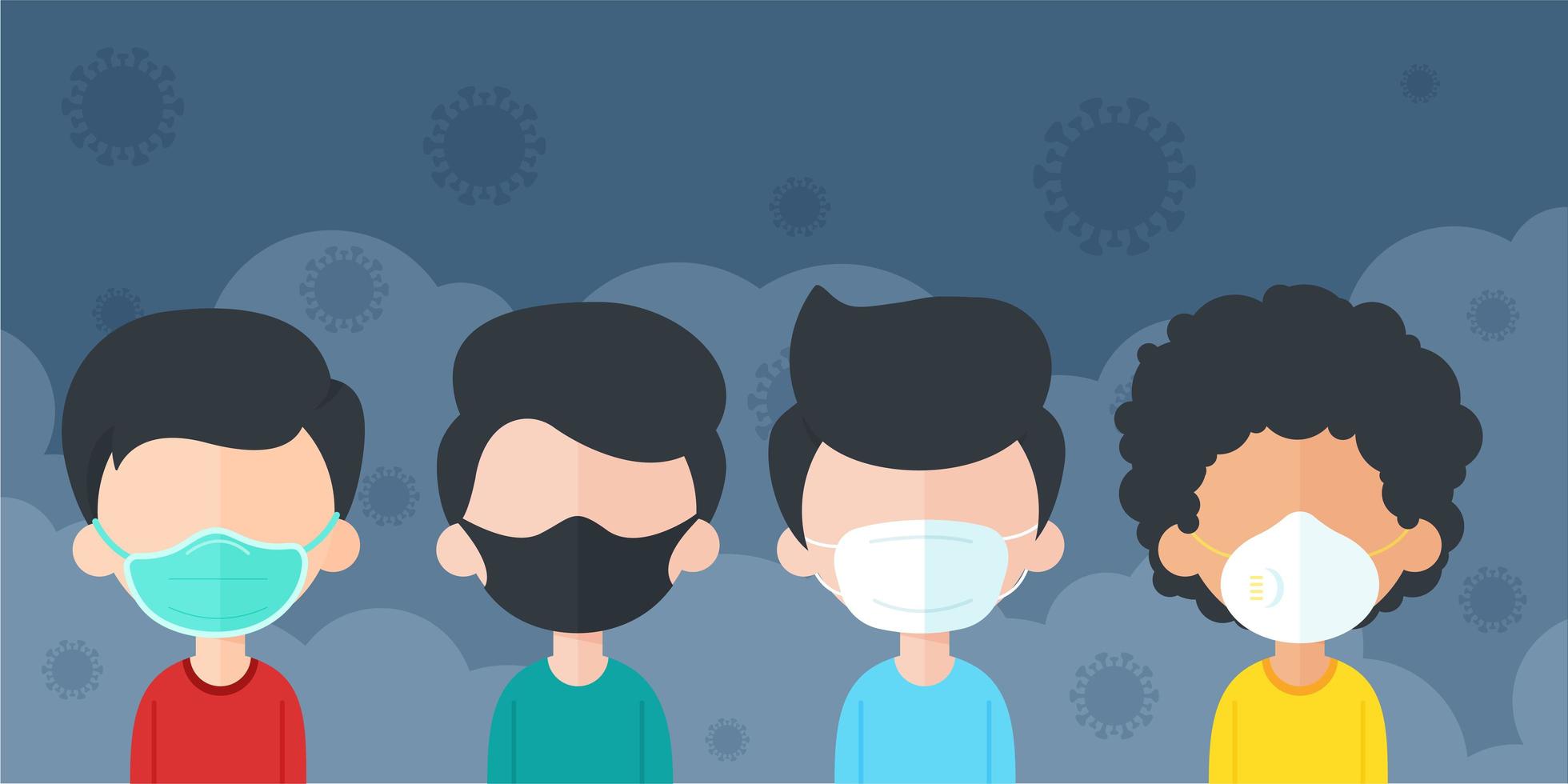 mannen die maskers dragen om stof en virussen te voorkomen vector