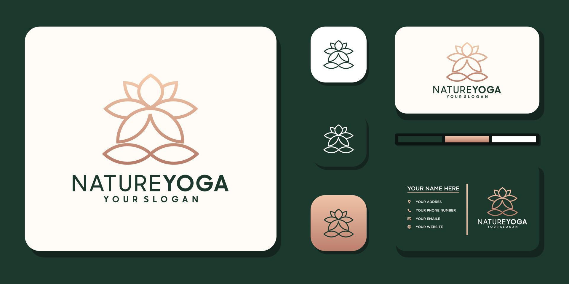 yoga meditatie met abstract lijnen logo en bedrijf kaart ontwerp premie vector