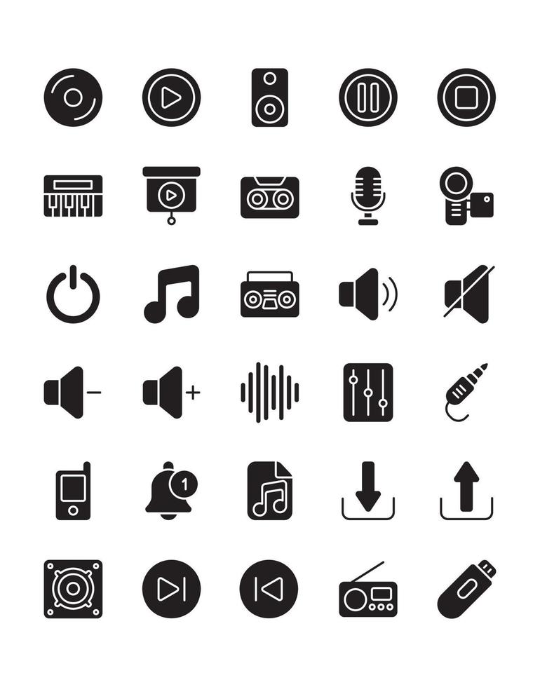 audio icoon reeks 30 geïsoleerd Aan wit achtergrond vector