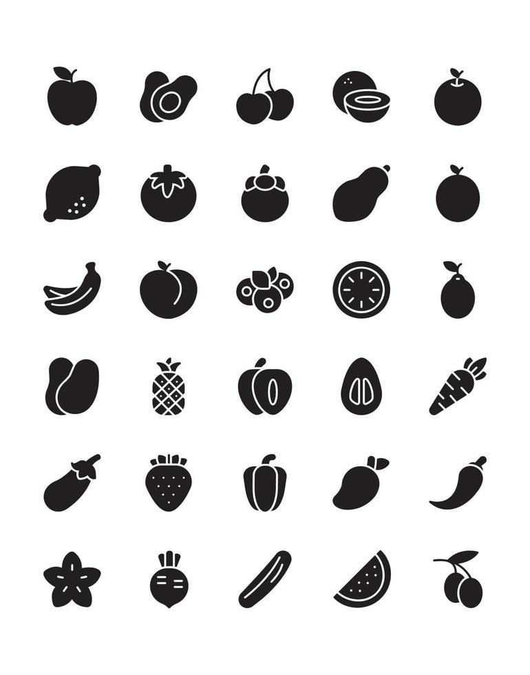 fruit icon set 30 geïsoleerd op een witte achtergrond vector