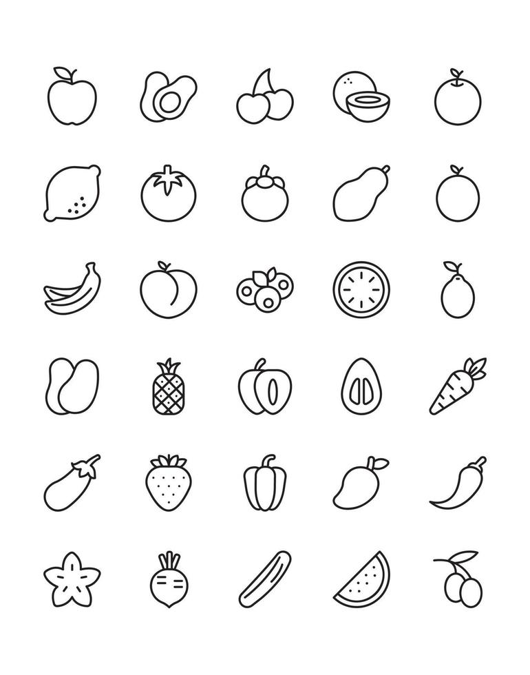 fruit icon set 30 geïsoleerd op een witte achtergrond vector