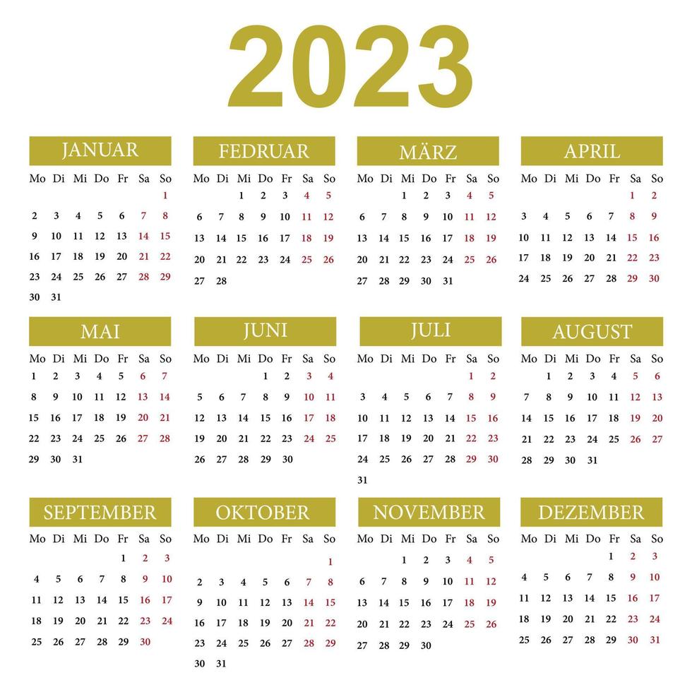 kalender in Duitse voor 2023. de week begint van maandag. vector illustratie