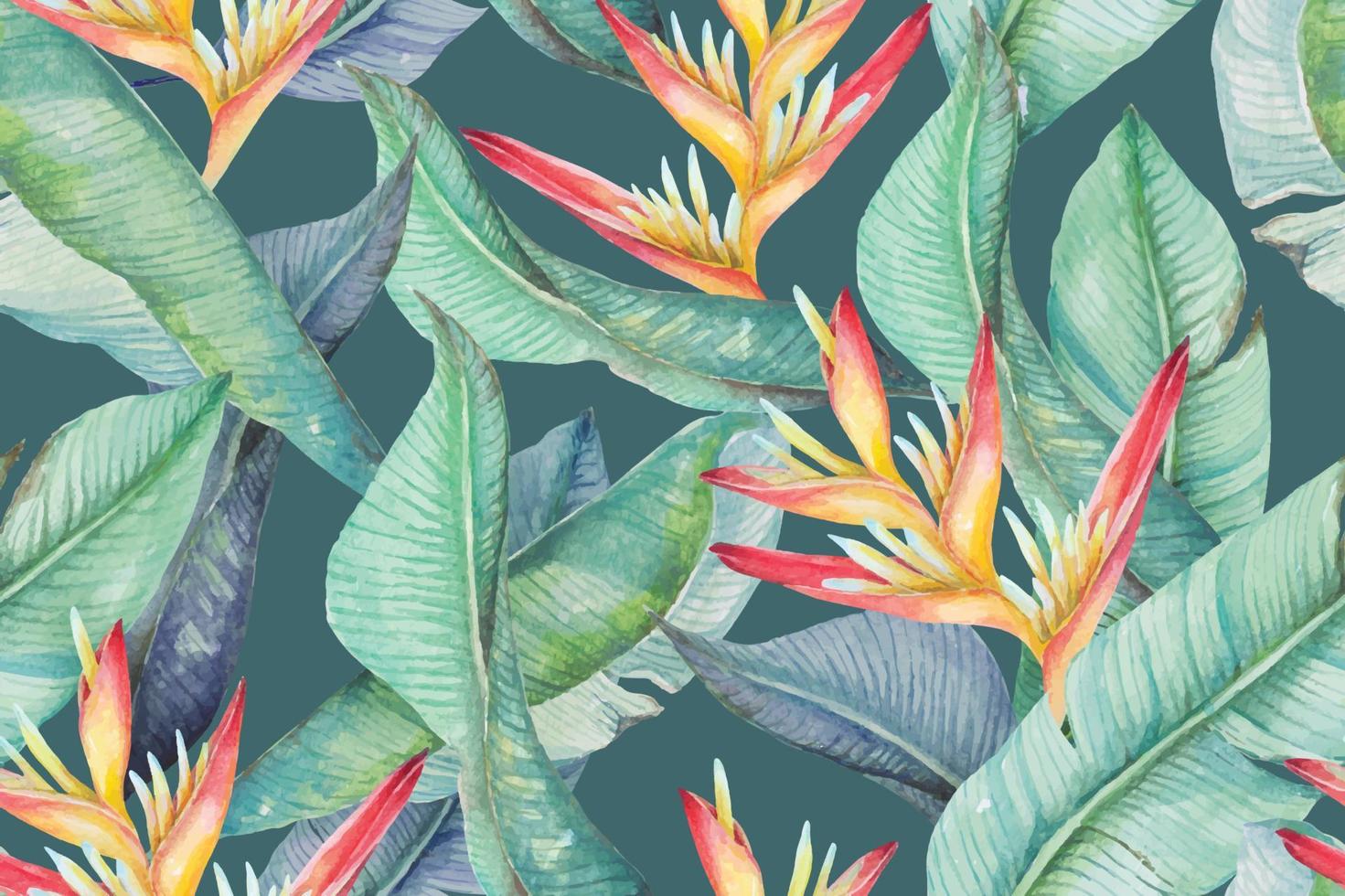 naadloos patroon heliconia, een tropisch fabriek geschilderd in aquarel.illustratie van de vogel van paradijs voor kleding stof en behang ontwerpen van de bos.natuurlijk voordeel patroon achtergrond. vector