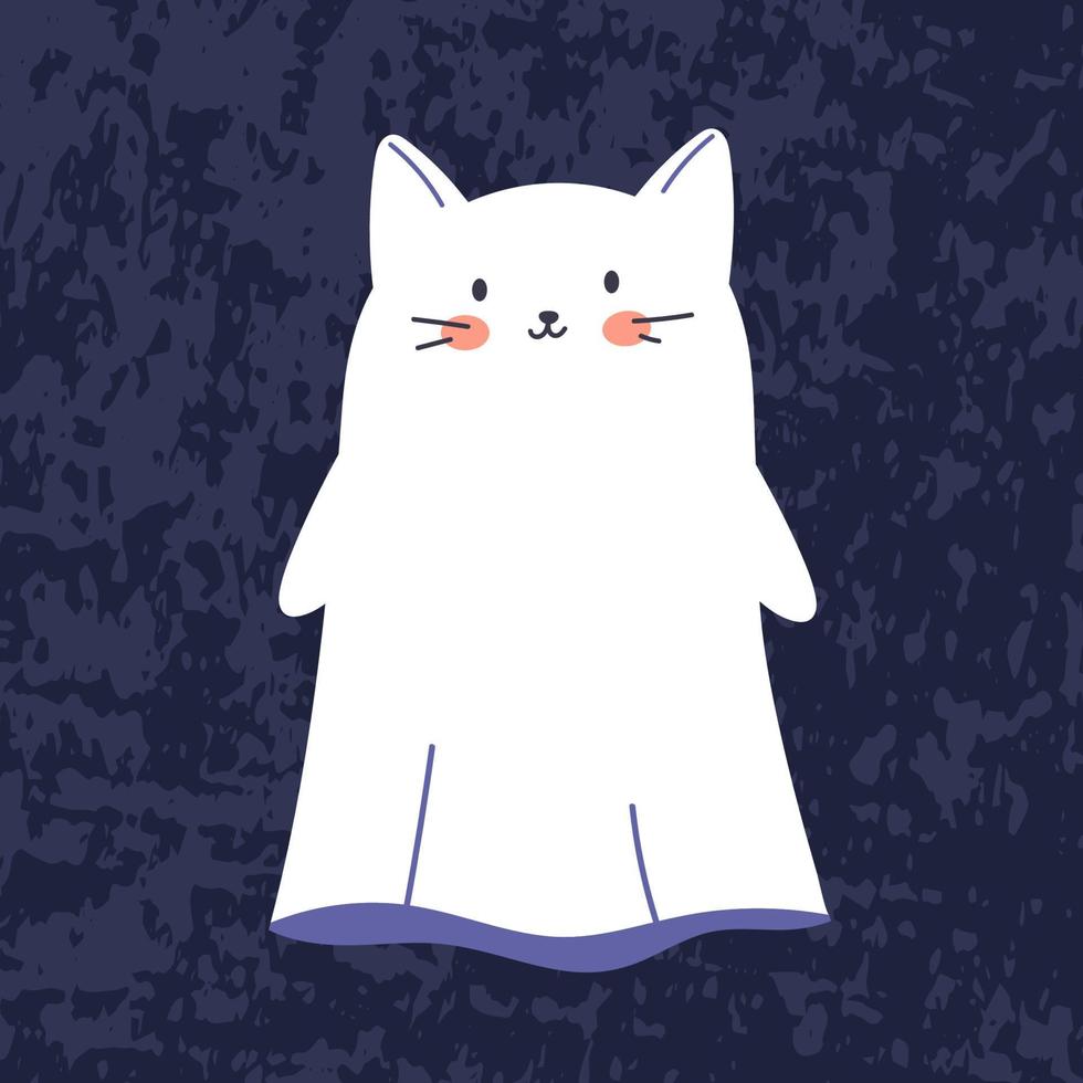 grappig halloween geest in kat kostuum. gelukkig spookachtig griezelig fantoom met kat gezicht. schattig aanbiddelijk magie geest. vlak vector illustratie