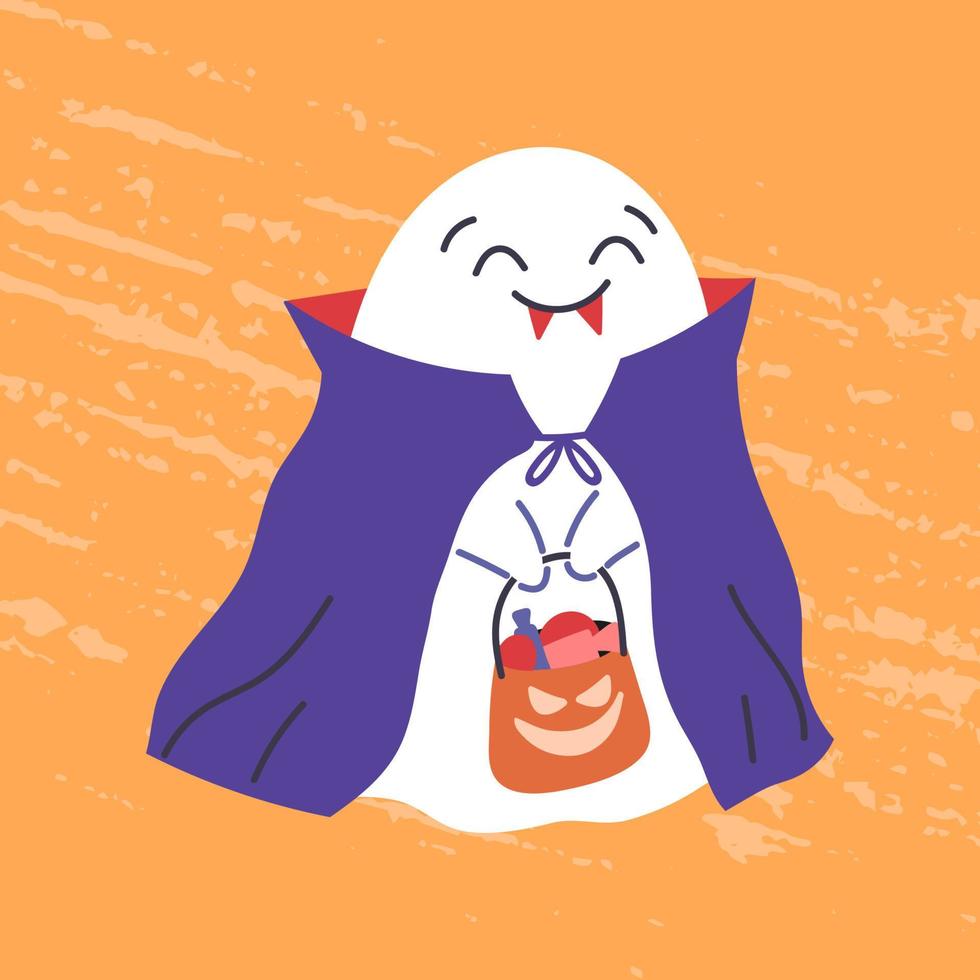 halloween geest karakter in een vampier kostuum. eng halloween spookachtig fantoom. aanbiddelijk magie geest. kinderachtig vlak vector illustratie