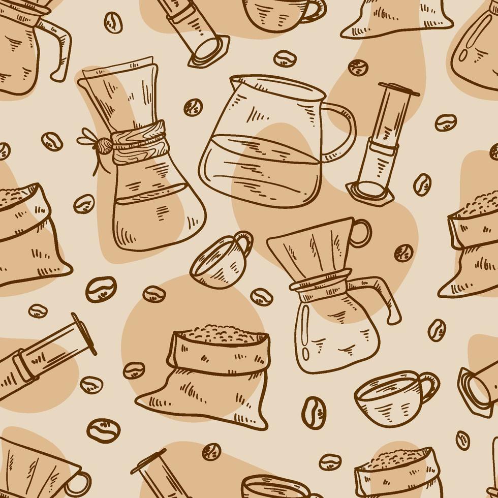 hand getekend koffie dranken naadloos patroon vector