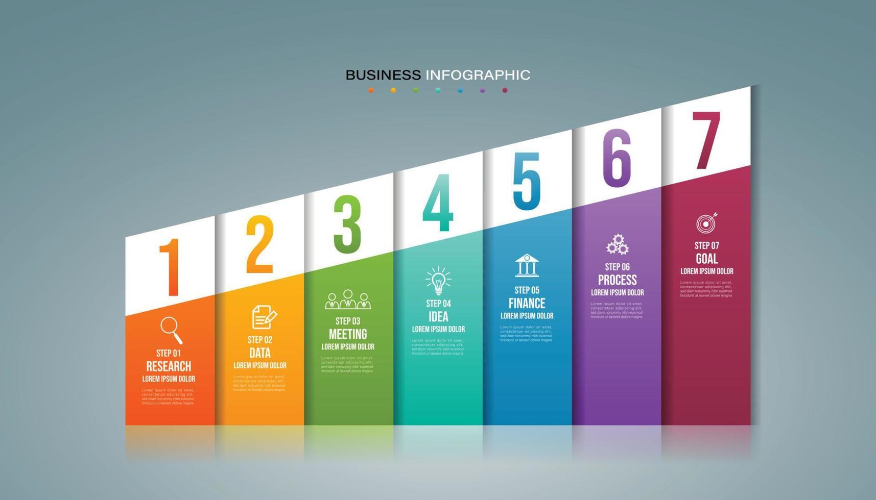 tijdlijn infographic ontwerp element en aantal opties. bedrijf concept met 7 stappen. kan worden gebruikt voor workflow lay-out, diagram, vector bedrijf sjabloon voor presentatie.